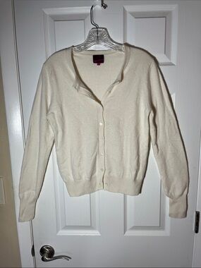 State Cashmere Women's Cream Button-FrontCardigan 100% cashmere long sleeve Med